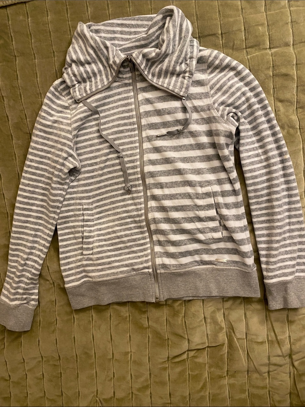 Calvin Klein Gray & White Striped Zip Hoodie Jacket